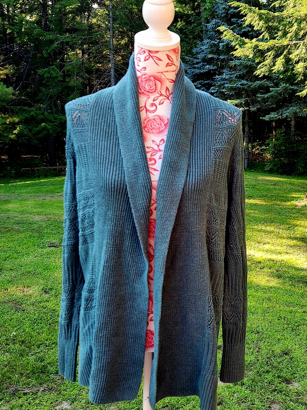 Sonoma Teal Open-Front Shawl Collar Cardigan